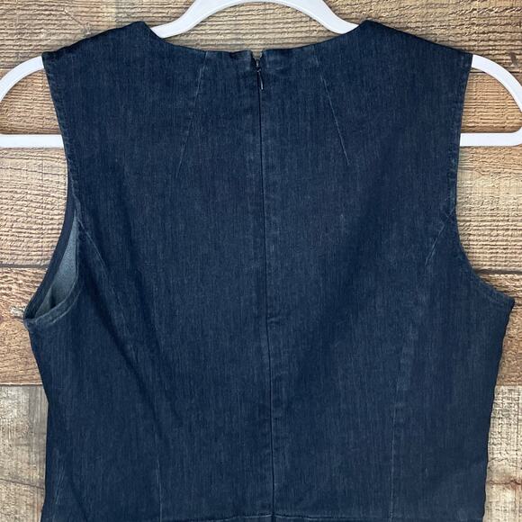 Alexia Admor Dark Blue Denim Sleeveless Dress Pink Floral Applique Size 10 - Picture 7 of 9